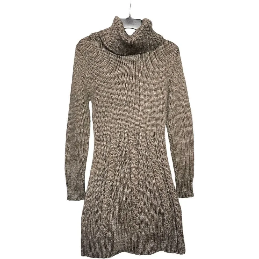 Forla Paris Cable Knit Turtleneck Sweater Dress